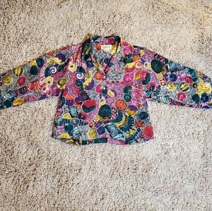 Vintage Silky soft patterned half cropped long sleeve Da Rue 80s top